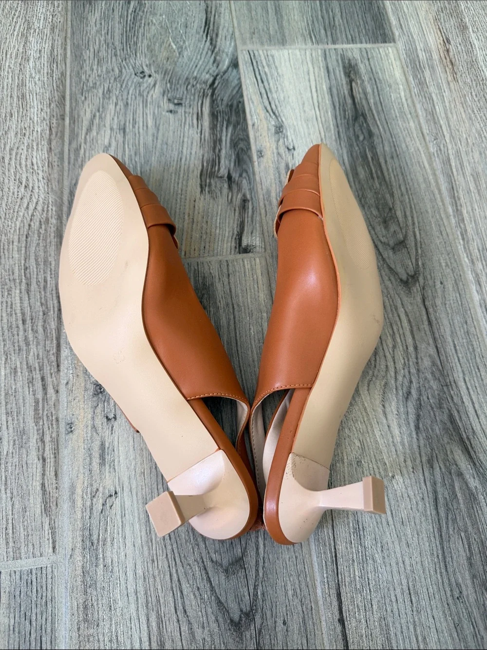 Woven Pointed Slingback Flats in Cognac Brown